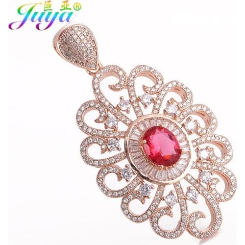 Juya Handicraft Micro Pave Colorful Zircon Flower Charm Pendants For Women Pearls Necklace DIY Bijoux Jewelry Making