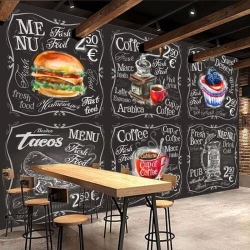 Custom Any Size Mural Wallpaper 3D Hand Painted Blackboard Hamburger Cafe Bakery Background Wall Papel Mural Graffiti Wallpapers