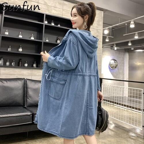 Casual Denim Women Plus Size Outerwear Loose Trench Long Female Hooded Coat Woman Fashion Windbreaker Manteau Clothes Overcoat