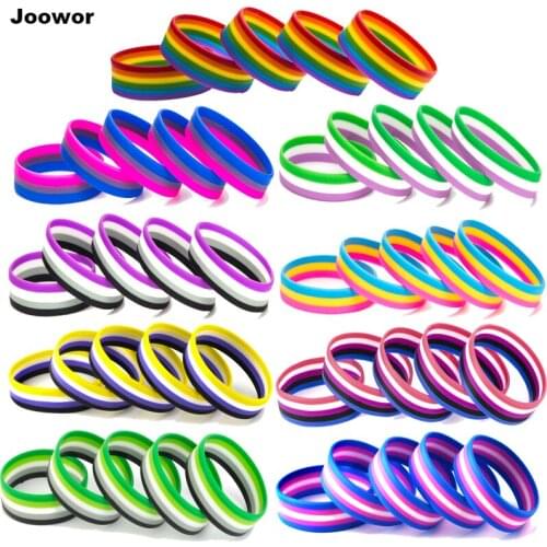 Rainbow Pansexual Asexual Silicone Bracelets Pride LGBT Rubber Bangle for Women Men 10pcs