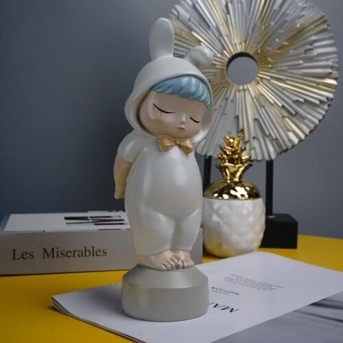 Nordic Resin Sculpture Shy Rabbit Boy Home Decor New Kid Holiday Gifts Statue Table Decoration Figurines for Interior 2021