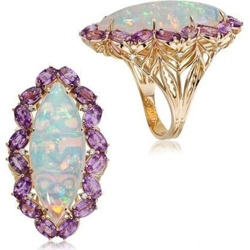 Modyle Classic Gold Color Flower Rings For Women With Oval Opal Gemstones Women Fine Jewelry Party Wholesale Gift