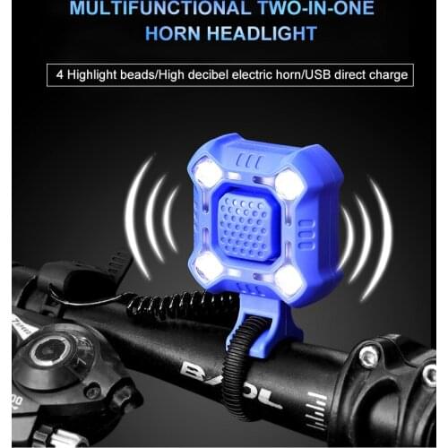 140 dB Bike Bell 4 Lamp Cycling Light 1200mAh Electric Horn Waterproof USB Charging Loud Alarm Security Bicycle Bell