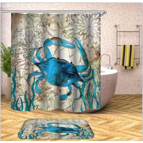 Aris Grand Crab Marine animal world map waterproof Bathroom colorful Shower curtain