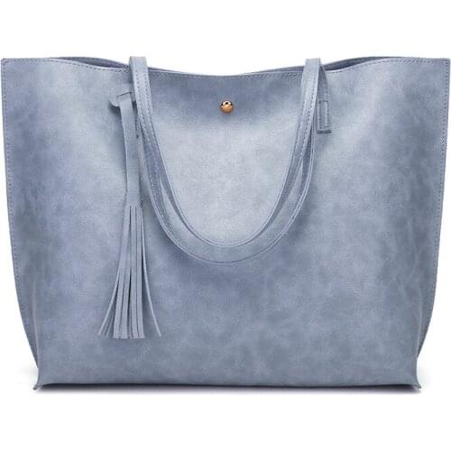 Female Tote Shoulder Bag Solid Color Pu Ladies Shopping Bag Retro Large Capacity Women Handbag Luxury Fashion Tassel