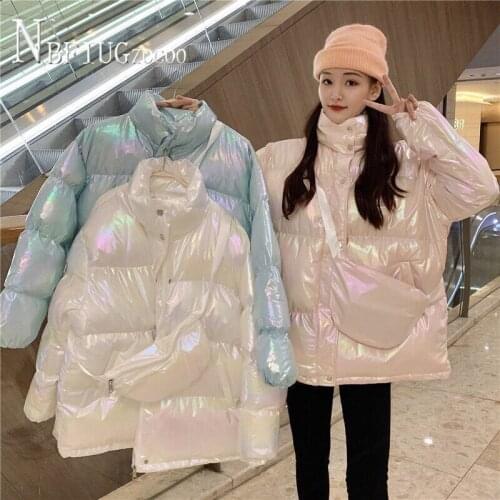 Women Parkas Students 2021 Winter New Korean Glossy Fabric Bread Style Female Jacket