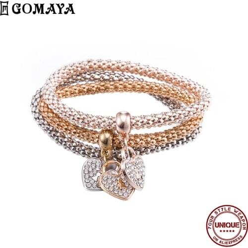 GOMAYA Charm Bracelets For Women Romantic Heart-Shaped 5A Clear Cubic Zircon Lace-Up Fashion Punk Bracelet Birthday Jewelry