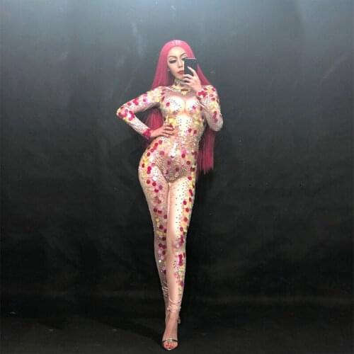 Women Sexy Jumpsuit Full Of Sparkling Color Paillette Crystals Nightclub Birthday Party Celebrate Stage Wear Costume