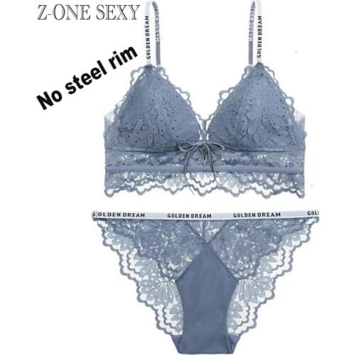 Womens underwear new French sexy lace bra set no steel ring bra thin triangle Cup womens underwear set womens bra lingerie