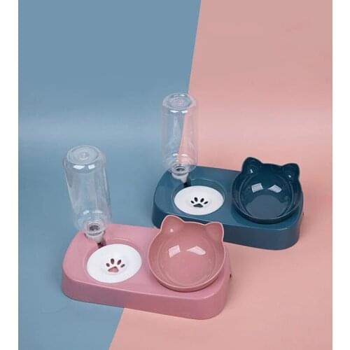 2-in-1 Pet Cat Elevated Bowls Water Dispenser Automatic Water Storage Pet Dog Cat Food Bowl Container with Waterer Supplies