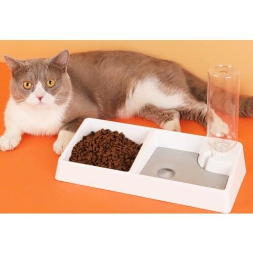 2 in 1 Cat Bowl Dog Water Feeder Bowl Automatic Water Dispenser Cat Kitten Drinking Fountain Food Dish for Cat Dog Pet Supplies