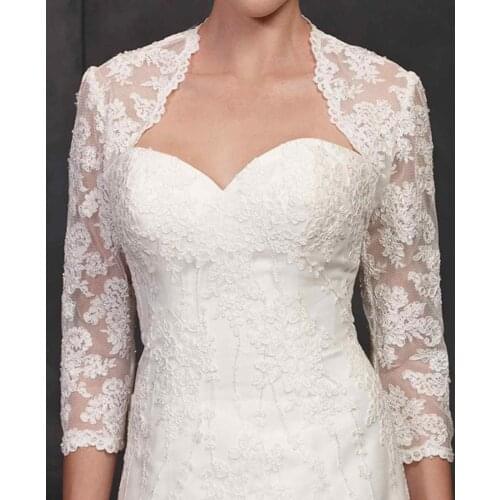 3/4 Long Sleeve Wedding Bolero Lace Bridal Wraps for Wedding Party Prom Ivory Bride Jacket Bolero Shrug Custom