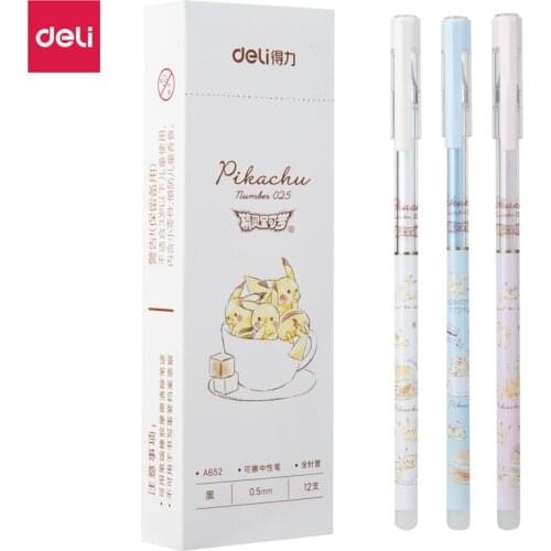 3 Pcs Deli Pokemon Erasable Gel Pen 0.5mm Cute Pikachu Kids Gel Ink Pens Kawaii School Supplies Student Stationery Girls Gift