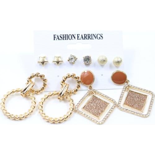 5pair/Set Earrings Set Geometry Drop Earrings Stars Hollow out Circle Ear Studs Fashion Jewelry Female Party Accessories