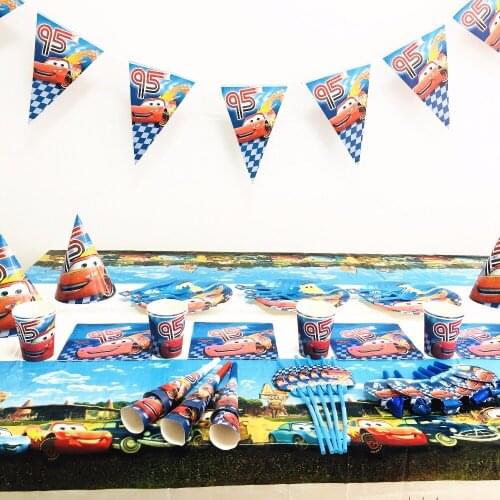 82pc cars Lightning McQueen Party Supplies Set Plate/Cup/Straw/Tablecloth/Cutlery Birthday Party tableware Decoration