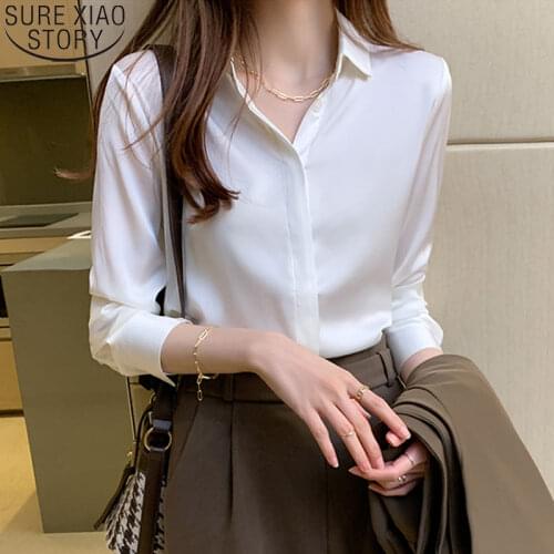 Satin Shirt Women Vintage Blouse Women White Long Sleeve Shirt Office Lady Fashion Blouses Female korean Female Blusas 12084