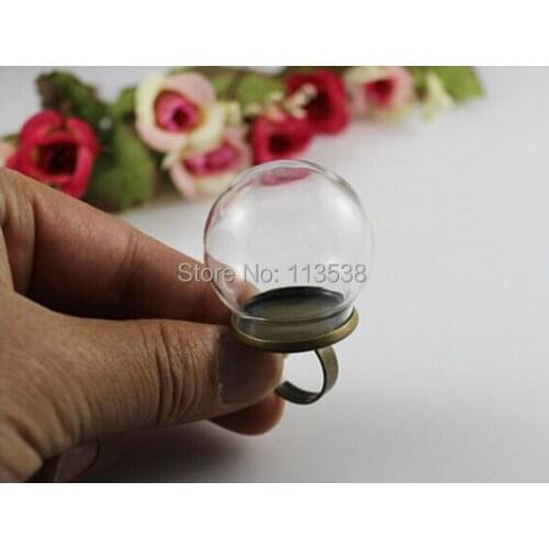 Free Ship! 50sets/lot 20* 12mm glass globe with antique bronze ring setting findings set glass bubble DIY vial pendant