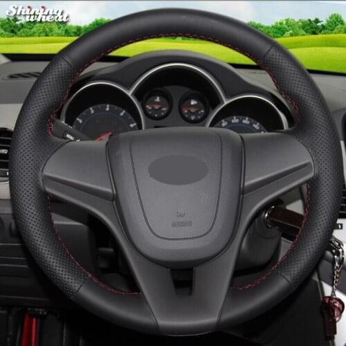 Shining wheat Black Genuine Leather Car Steering Wheel Cover for Chevrolet Cruze 2009-2014 Aveo 2011-2014