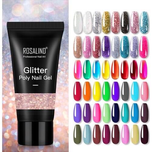 ROSALIND Glitter Poly Nail Gel 30ml Quick Extension Gel Hot Sale Fashion Colors Semi-permanent Nail Polish Soak Off Nail Art