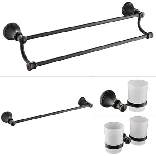 Oil Rubbed Bronze 4-Piece Bathroom Hardware Accessory Set towel rack bar Toothbrush cup holder