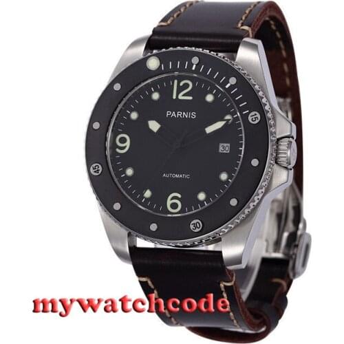 43mm Parnis black dial Sapphire Glass japan miyato Automatic mens wristWatch 390