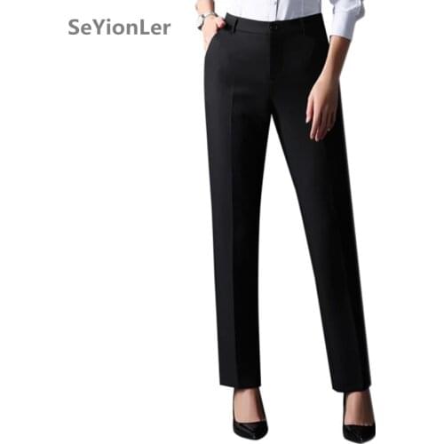 Plus Size Formal Pants for Women Autumn Office Lady Style Work Wear Mid Waist Straight Pants Business Design Trousers Women s491