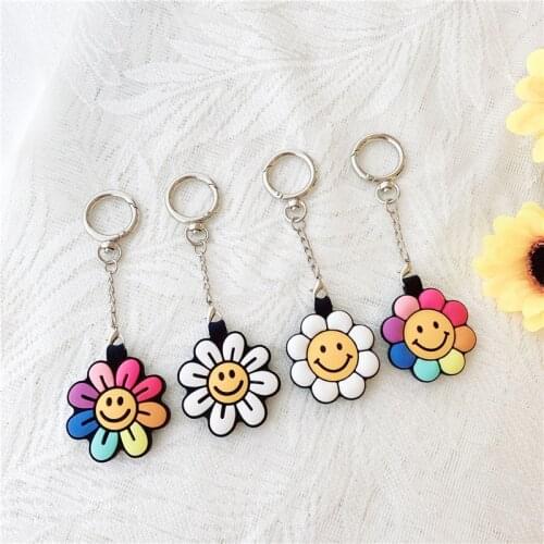 For AirTag Case Cute Sun Flower Smile Silicone Loop Protective Cover For Air Tags Holder Keychain Anti-Lost Anti-Scratch Soft