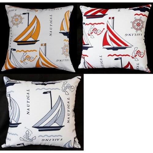 EA246 EA247 EA343 Plain Blue Red Yellow white Sailboat Printed A grade 100% Cotton Canvas Cushion Cover Pillow Case