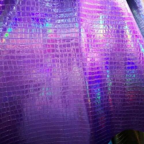 Purple Crocodile Pattern Genuine Holographic Cowhide Leather Glitter Embossed Cow Skin Full Grain Leather Fabric for Purse Shoes