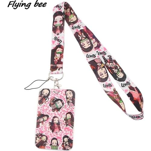 Flyingbee X1377 Anime Girl Pink Demon Slayer Card Holder ID Holder Bus Card Holder Staff Card With Lanyard For Friends Kids