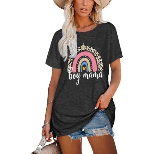 Fashion Summer Women Printed T-Shirt Boy MaMa and Rainbow Printed Cotton Harajuku O-Neck Short Sleeve Tees Tshirt Plus Size Tops