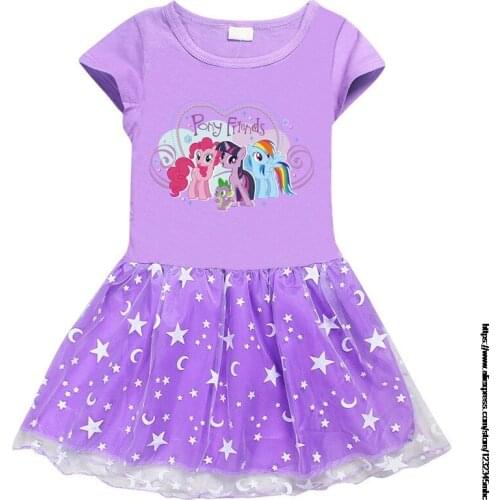European And American Girl Dress Cotton princess My Little Baby girl pony Cartoon Star Moon Gauze Short Sleeve Princess Skirt