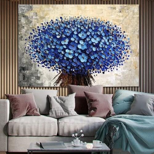 Canvas Art Painting Palette Knife 3D Texture Acrylic Purple Flowers Oil Painting Cuadros Decoracion Wall Picture For Living Room