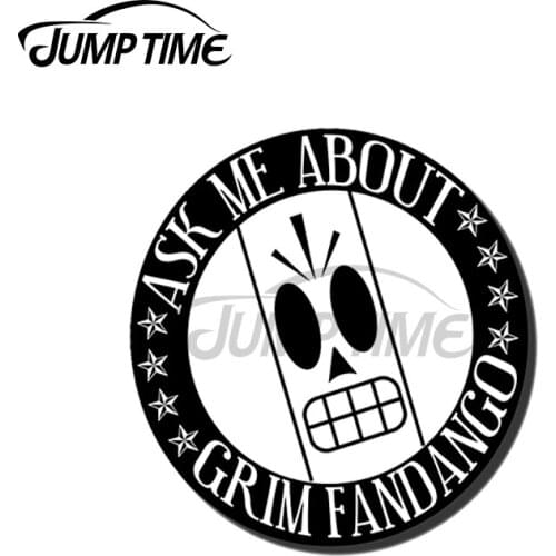 JumpTime 13 x 13cm Ask Me About Grim Fandango Car Sticker RV Refrigerator Decal Personality Surfboard Motorcycle Vinyl Car Wrap