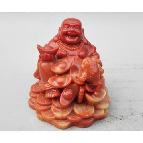 Chinese Shoushan Stone Maitreya Buddha Golden Toad Statue