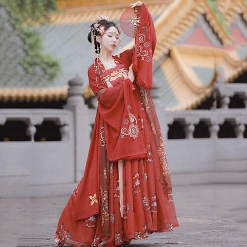 Chinese Hanfu Dress Ancient Oriental Costume Traditional Folk Dance Stage Clothing Tang Dynasty Princess Dresses Women DN6369