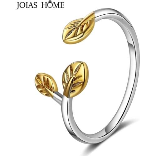 JoiasHome Trendy Resizable Ring for Women Silver 925 Jewelry Simple Female Fine Jewelry Leaf Plant Opening adjustable Party Gift