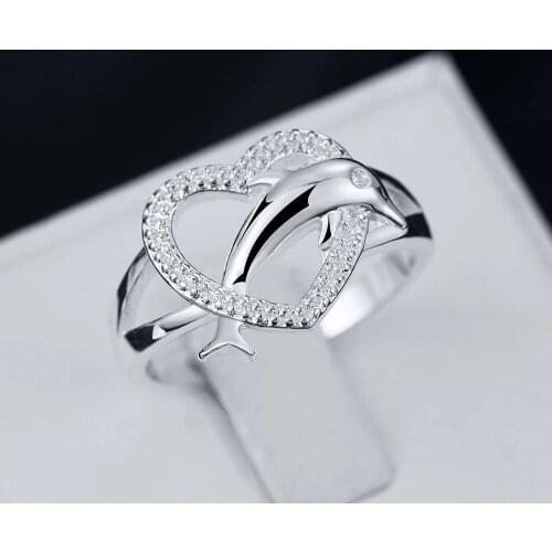 High quality 925 Sterling Silver fine Love dolphins heart Rings For Women Couple gifts Fashion Party wedding Jewelry