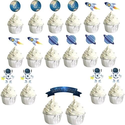 Outer Space Astronaut Cupcake Topper Universe Series Cake Toppers For Universe Planet Birthday Party Dessert Props Festive Decor