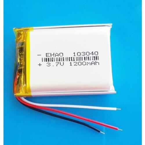 EHAO 103040 3.7V 1200mAh Lipo Polymer Lithium Rechargeable battery 3 wires for MP3 GPS DVD recorder headset e-book camera