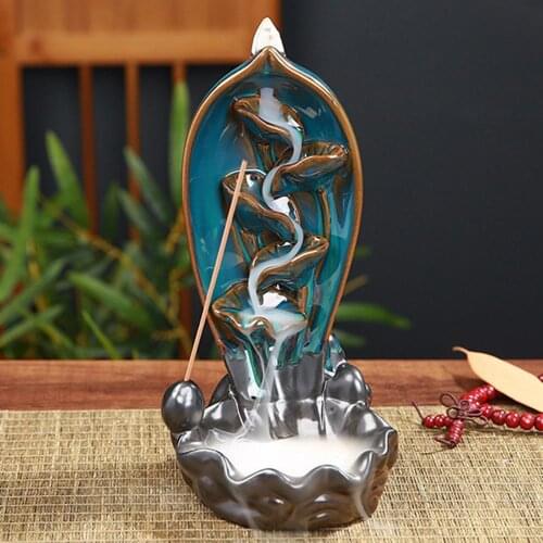 Lotus Grinding Stone Incense Burner Ceramic Incense Holder Waterfall Backflow Sandalwood Censer Meditation Censer Home Decor