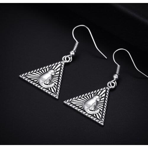 Trendy Vintage Cute Cat Shape Dangle Antique Silver Plated Earrings for Women Girl Retro Drop Earrings Cute Earring Jewelry