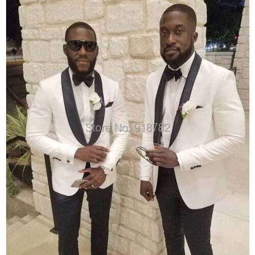 Wedding Suit For Men Groom Suits 2018 Simple Formal Men Tuxedo Dress White Coat With Black Pant Costume Homme Slim Fit