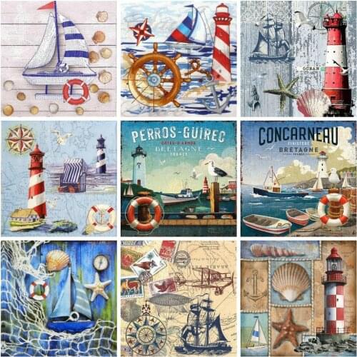 5D Poured Glue Diamond Painting Lighthouse Kit with AB Drill Handmade Gift Embroidery Mosaic Landscape Art Craft Home Decor