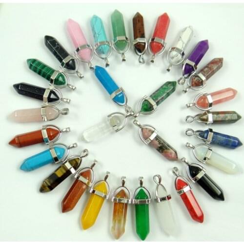 Natural stone aventurine Quartz Crystal Opal Turquoises charms chakra Pendants for diy Jewelry making necklace Accessories100pcs