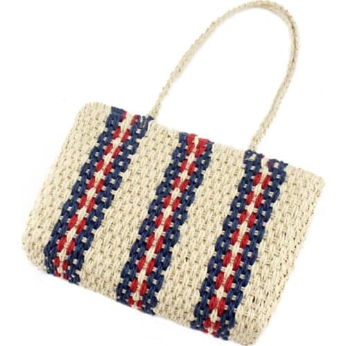 Striped Straw Rattan Women Hand Bag 2021 Summer Rope Knitting Shoulder Bags Big Capacity Bag Handbags for Lady Tote Bolsas Bali
