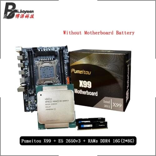 Intel E5 2650v3 E5 2650 v3 CPU + Pumeitou X99 Motherboard + Pumeitou DDR4 16G (2 x 8G) 2666MHz RAMs Suit LGA 2011-3