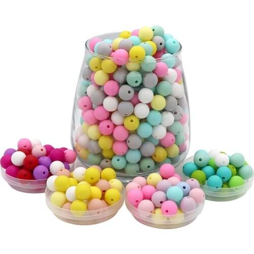 Joepada 300Pcs 9/12//14/15mm Round Silicone Beads Teething Nursing Pacifier Chain Hexagon Beads Food Grade Lentils Baby Teether