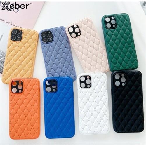 Luxury Leather Rhombus Grid Phone Case For iPhone 11 12 Pro Max XS X XR 8 7 Plus SE Mini Soft Shockproof Solid Color Back Cover