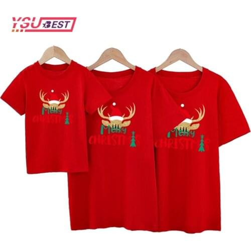 Family Matching Shirt Party Christmas Deer Print Cartoon Tops Father Mother Son Daughter Matching Clothes Family Look Shirts